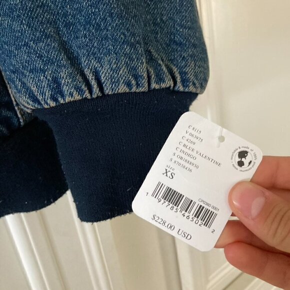 NWT We The Free Denim Stadium Jacket Bomber Indigo Blue - Picture 5 of 9